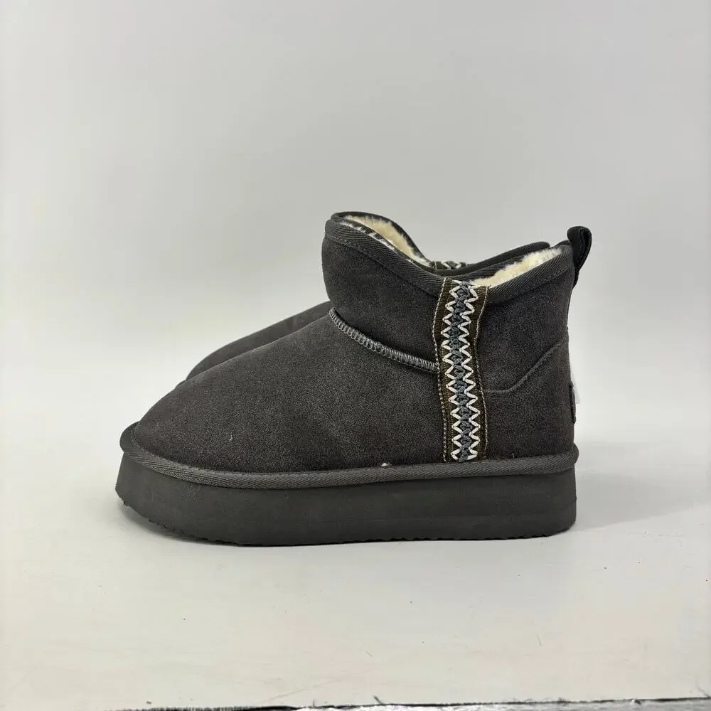 Women’s Suede Booties Size 7 Gray Genuine Leather Winter Comfort